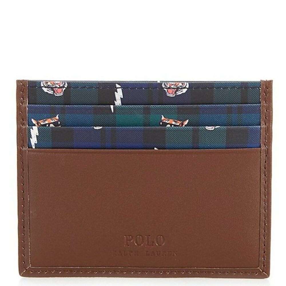 Polo Ralph Lauren Tiger Tartan Plaid Leather Slim Card Case